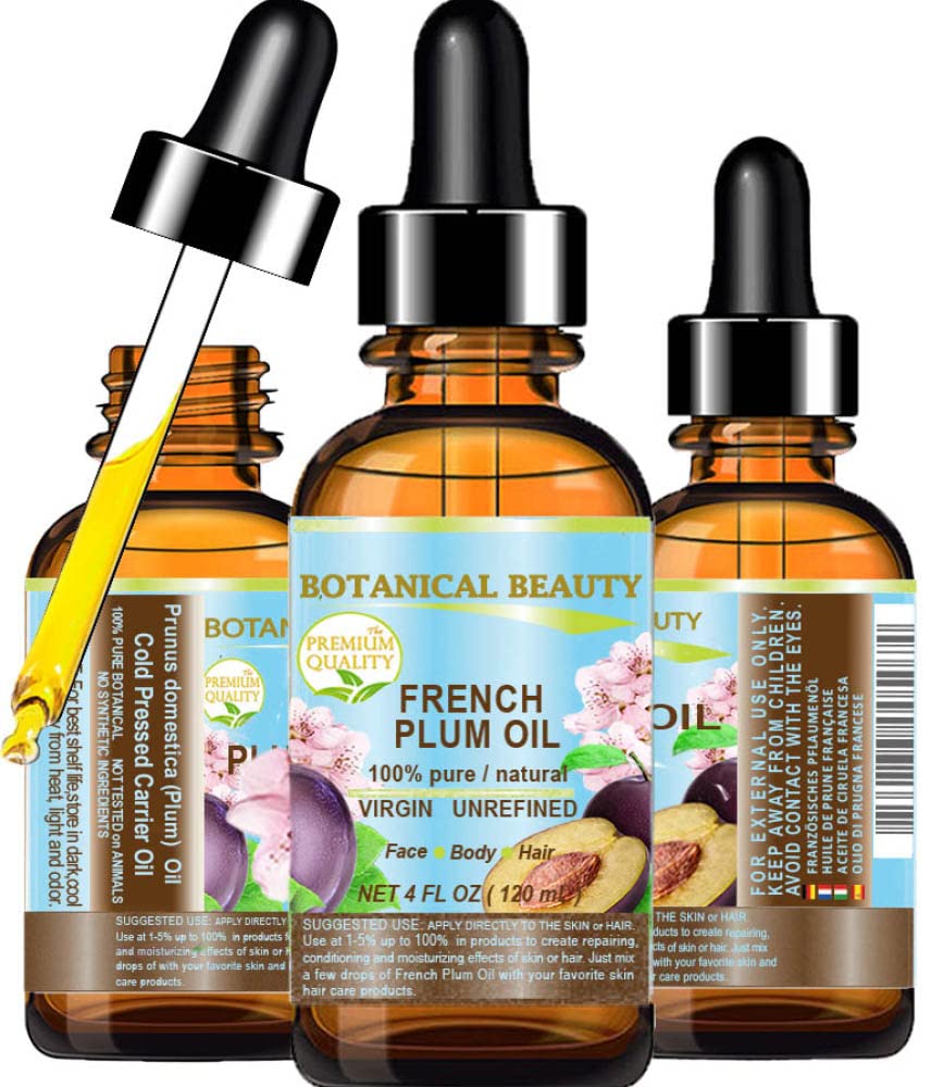 Botanical Beauty Plum Oil bottle close-up showing hydration-ready formula.