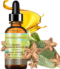 Botanical Beauty Sacha Inchi Oil dropper for precise facial and hair care dosing.