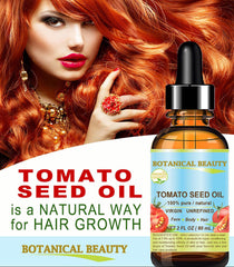 Close-up of Botanical Beauty Tomato Seed Oil nutrients like lycopene and vitamin E for skin.