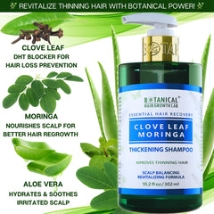 BOTANICAL HAIR GROWTH LAB pump-top bottle on bathroom shelf for routine.
