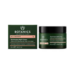 Botanics All Bright Night Cream jar packaging for a soothing overnight routine that nourishes skin