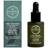 Botanics Restoring Overnight Oil bottle on a clean surface for nighttime nourishment