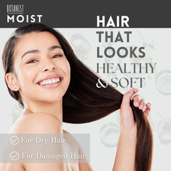 Botanist conditioner applied to damp hair for detangling and smoother combing.