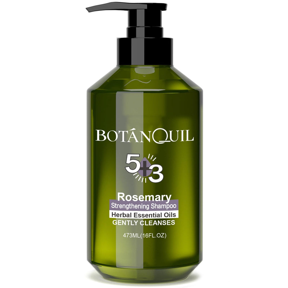 BOTANQUIL Rosemary Shampoo bottle showing a gentle cleansing routine for stronger roots.