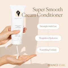 Hands applying Bounce Curl conditioner for smooth, manageable hair