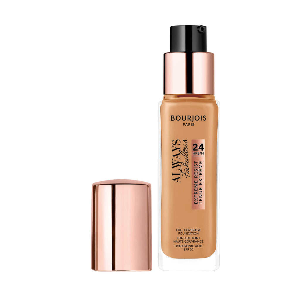 Bourjois Always Fabulous 24H foundation bottle close-up showing premium packaging and shade 415 Sable for long wear.