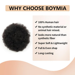 Boymia Afro Puff Ponytail in natural black blends with hair.