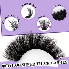 B&Qaugen 3D lash clusters 80D+100D deliver mega-volume look for special occasions.