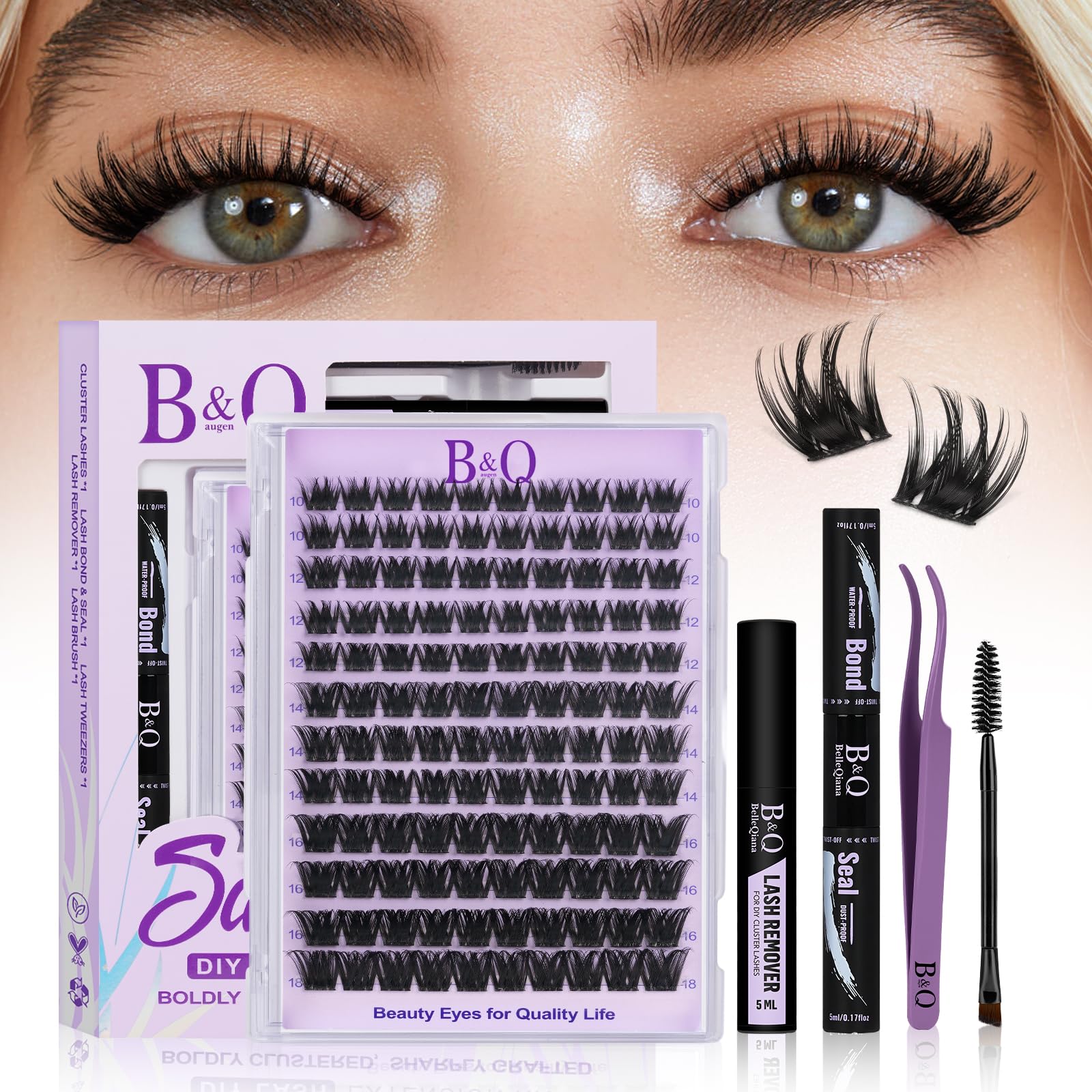 B&Qaugen Manga Lash Clusters Kit packaging with ready-to-use clusters for at-home drama