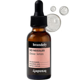 Brandefy No Needles serum bottle pouring with hydrating formula for dewy, refreshed skin.