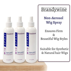 Brandywine non-aerosol wig spray 3-pack packaging shown