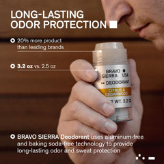 Bravo Sierra 3-pack bottles show cedarwood citrus scent for quick daily refresh.