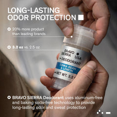 Bravo Sierra Tonka Bean and Lemon underarm application highlights smooth glide.