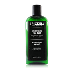 Brickell Men's Acne Face Wash bottle highlights natural ingredients for clearer skin