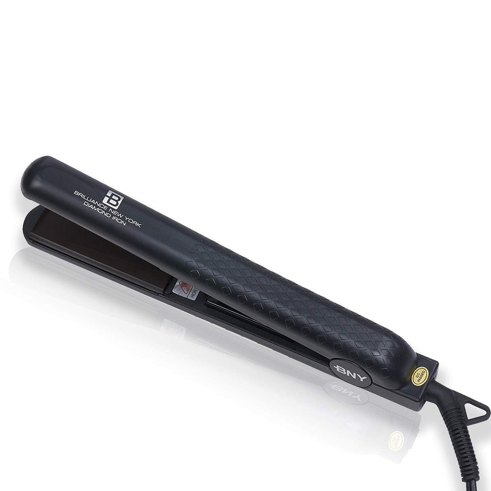 Brilliance New York 1.25-inch diamond ceramic flat iron for smooth, frizz-free styling.