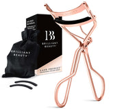 Brilliant Beauty eyelash curler in rose gold for a smooth pinch-free curl.