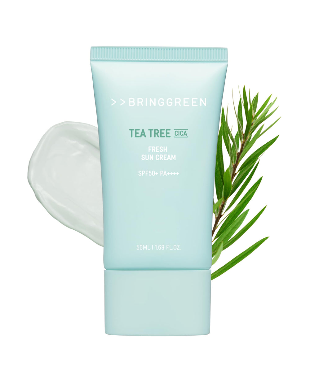 BRING GREEN Tea Tree CICA Mineral Sunscreen bottle with reef-safe SPF 50+