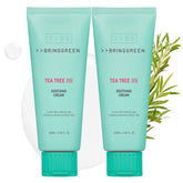 BRING GREEN Tea Tree Cica Soothing Cream jar shows hydrating, soothing moisture benefits.