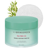 BRING GREEN Tea Tree CICA Toner Pad packaging promotes a clean, travel-friendly skincare routine.
