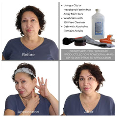 After application, Bring It Up neck lift tape creates a smoother neckline.