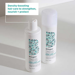 Briogeo Destined for Density CoQ10 caffeine conditioner bottle highlighting vitality for fine hair