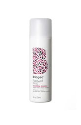 Briogeo Farewell Frizz Shampoo bottle demonstrates frizz control and shine.