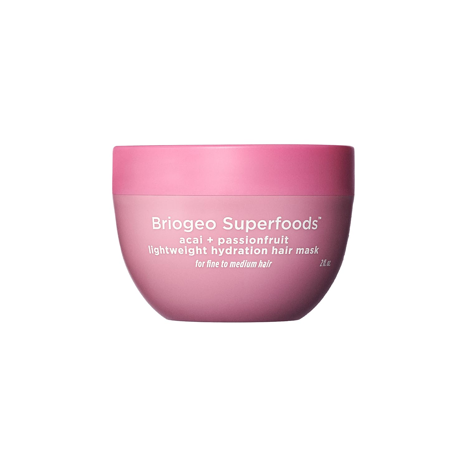 Briogeo Superfoods Acai + Passionfruit mask bottle highlights lightweight hydration for fine hair