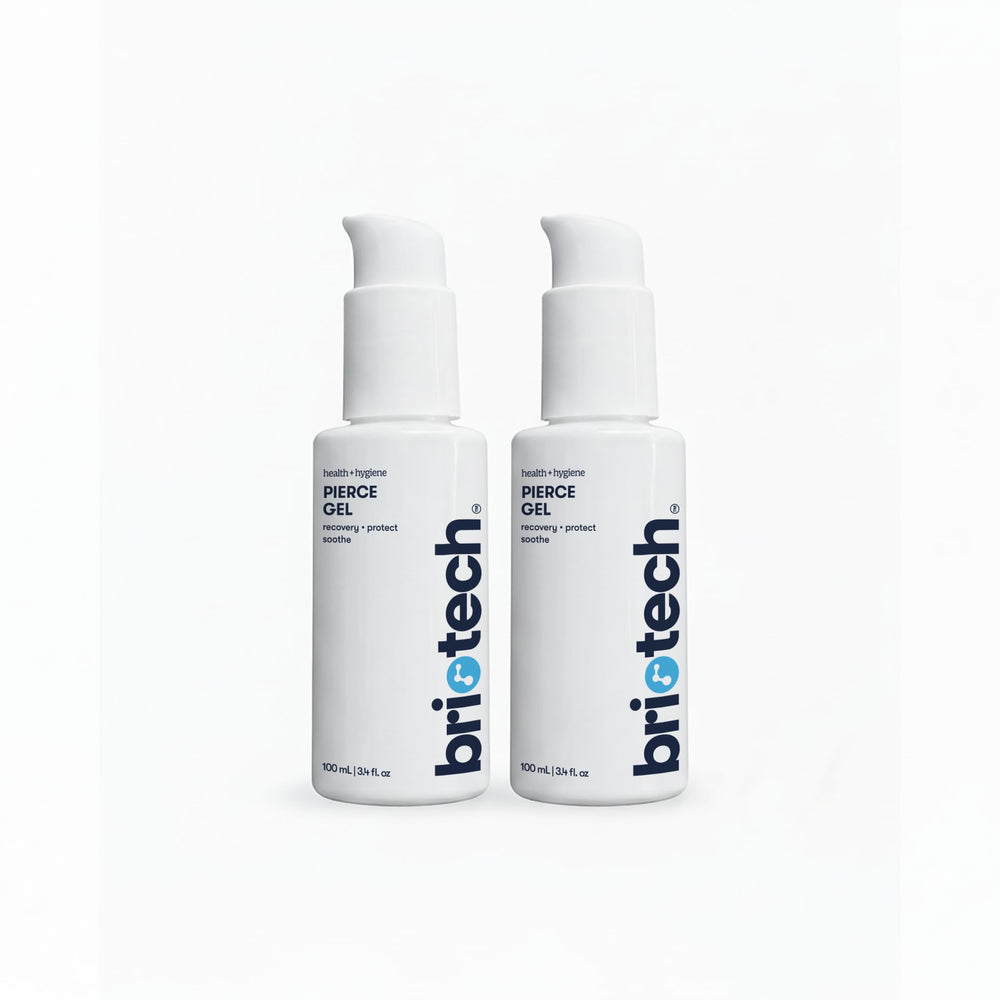 BRIOTECH Pierce Gel bottle pump demonstrates easy application for piercing aftercare