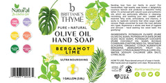 All-in-one uses: Brittanie's Thyme Bergamot Lime liquid soap clean body, dishes, and more.
