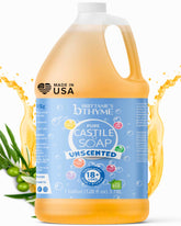 Brittanie's Thyme Castile bottle pour shows a gentle versatile cleanser for skin and surfaces