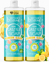 Brittanie’s Pure Castile Lemon Sage refill bottles shown as a 2-pack for long-lasting, eco-friendly cleaning.