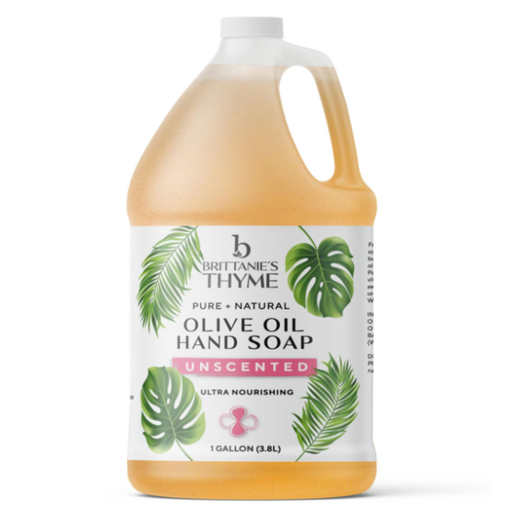 Brittanie's Thyme castile soap refill bottle, unscented and versatile for skin and surfaces.