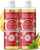 Brittanie's Thyme peppermint Castile bottle shown for body care.