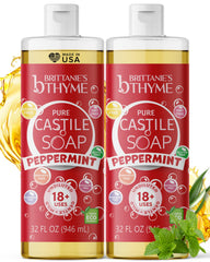 Brittanie's Thyme peppermint Castile bottle shown for body care.