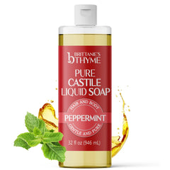 Brittanie's Thyme Pure Castile Peppermint bottle for gentle cleansing.