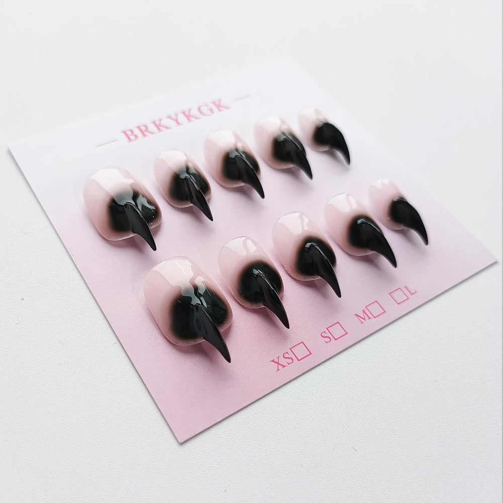 BRKYKGK cat claw press-on nails in black glossy finish for quick glam