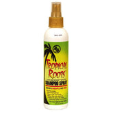 Bronner Bros Tropical Roots Shampoo Spray bottle front, rinse-free cleansing.