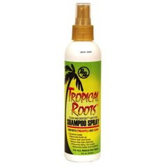 Bronner Bros Tropical Roots Shampoo Spray bottle front, rinse-free cleansing.