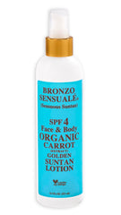 Bronzo Sensuale carrot lotion bottle front showing glow-ready formula