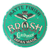 BROSH Matte Finish Clay Pomade bottle shows travel-friendly packaging for on-the-go styling.