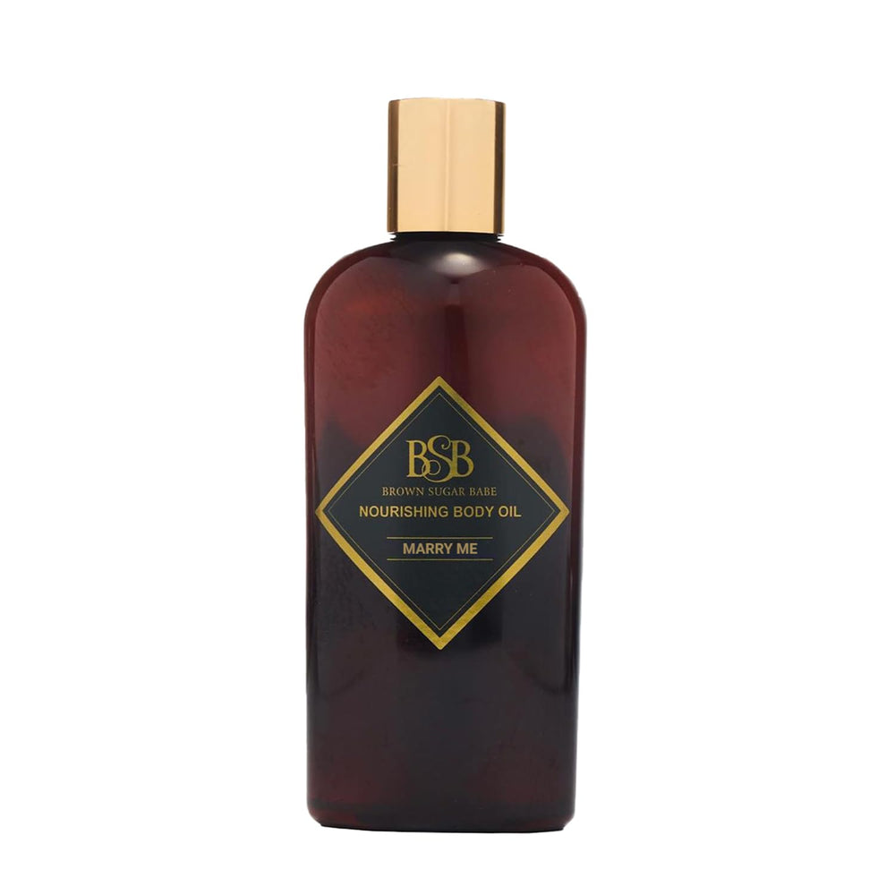 Brown Sugar Babe Marry Me Body Oil bottle pour for radiant skin