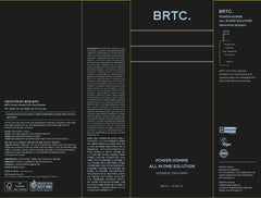 Close-up of BRTC Power Homme label signaling premium daily use