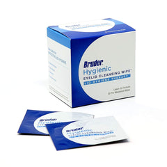 Bruder individually wrapped eye wipes for clean, portable lid hygiene.