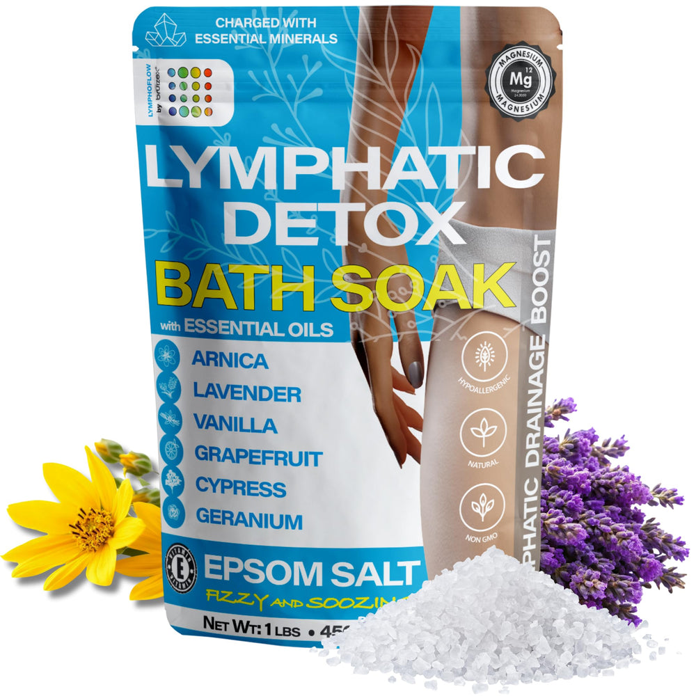 Bruizex Arnica Montana Bath Salts bottle, pour for a soothing lymphatic friendly soak