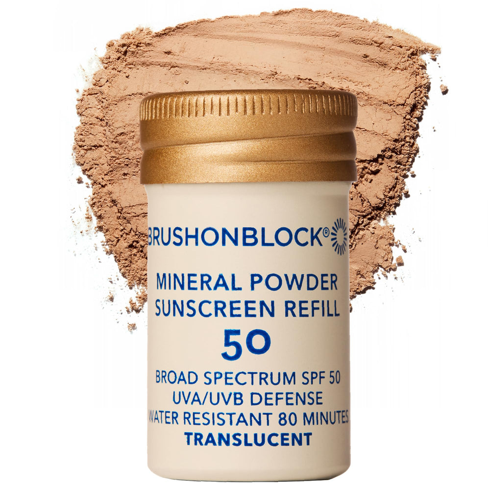 Brush On Block refill packaging shows a plastic-free restock option for sustainability.