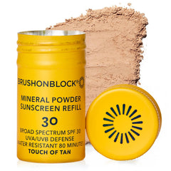 Brush On Block touch-of-tan refill packaging for easy restock and ongoing protection.
