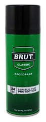 Brut 10oz aerosol three-pack box highlights value and convenient multi-use.
