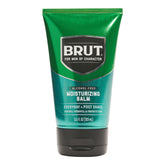 Brut Moisturizing Balm bottle closeup highlighting signature scent for daily hydration.