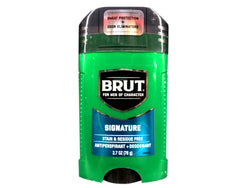 Brut Signature antiperspirant stick cap close-up highlighting sleek design.