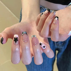 BSBTBZ French nails with rhinestones close-up for chic party-ready look.